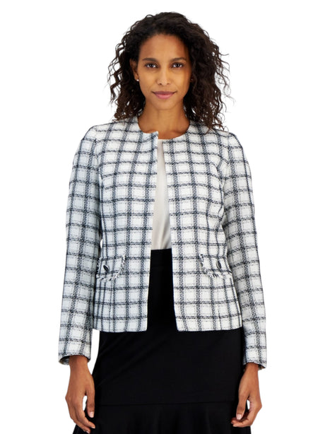 Image for Women's Plaid Textured Blazer,White