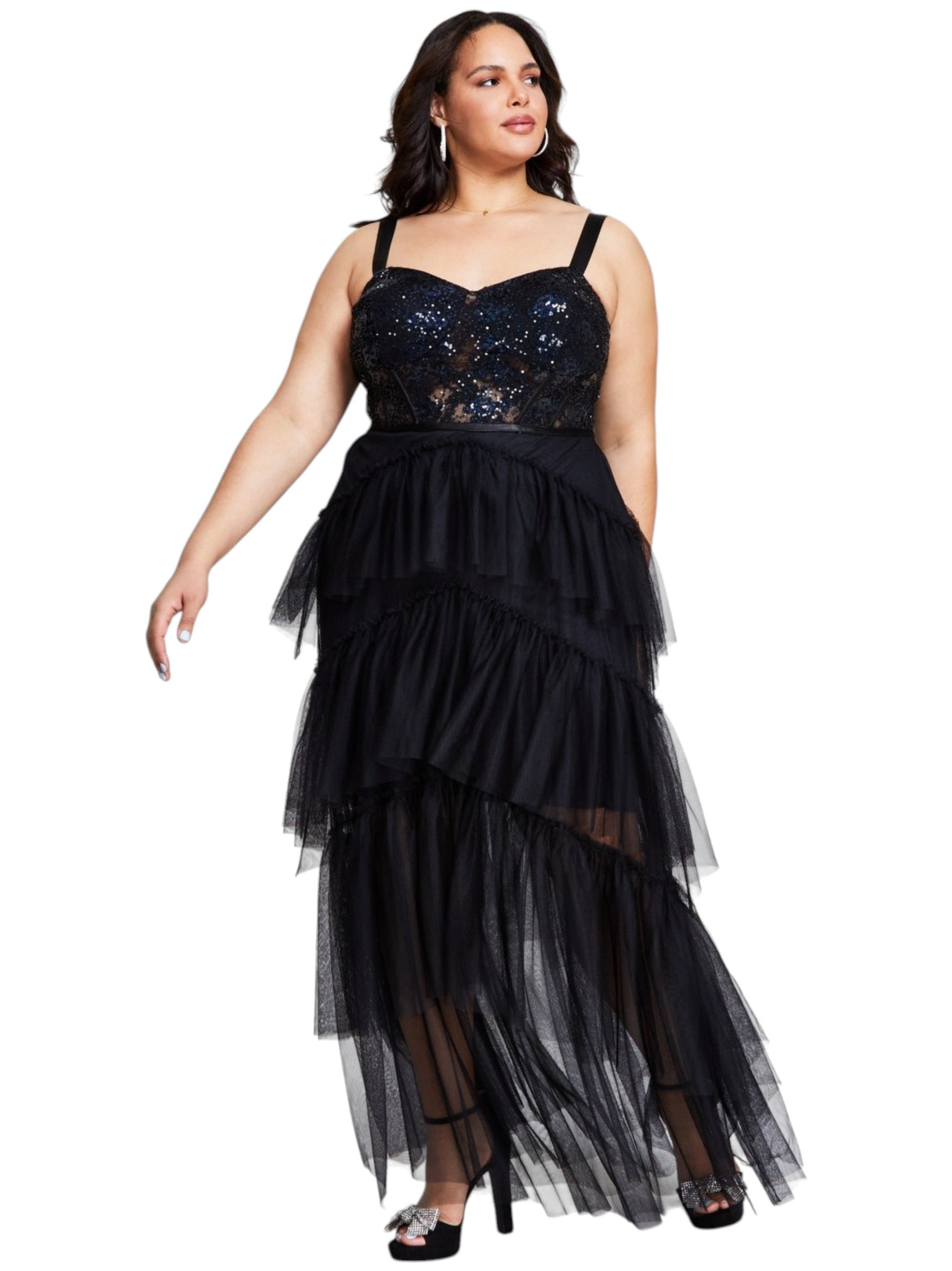 Image for Women's Ruffled Sequined Dress,Black