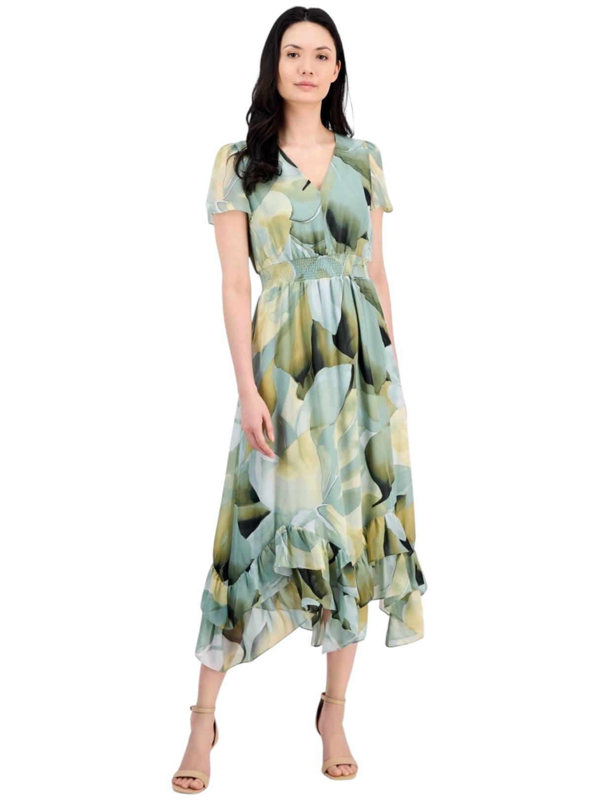 Image for Women's Printed Dress,Dusty Green