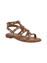 Image for Women's Colored Turquoise Gold Studded Sandals,Brown
