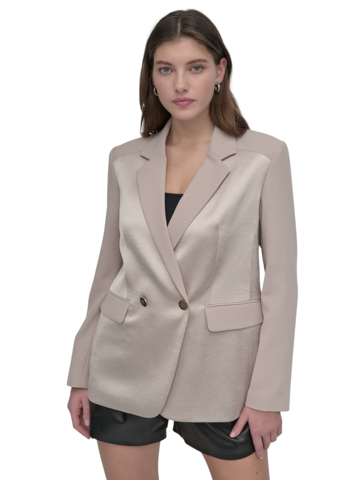 Image for Women's Plain Solid Blazer,khaki
