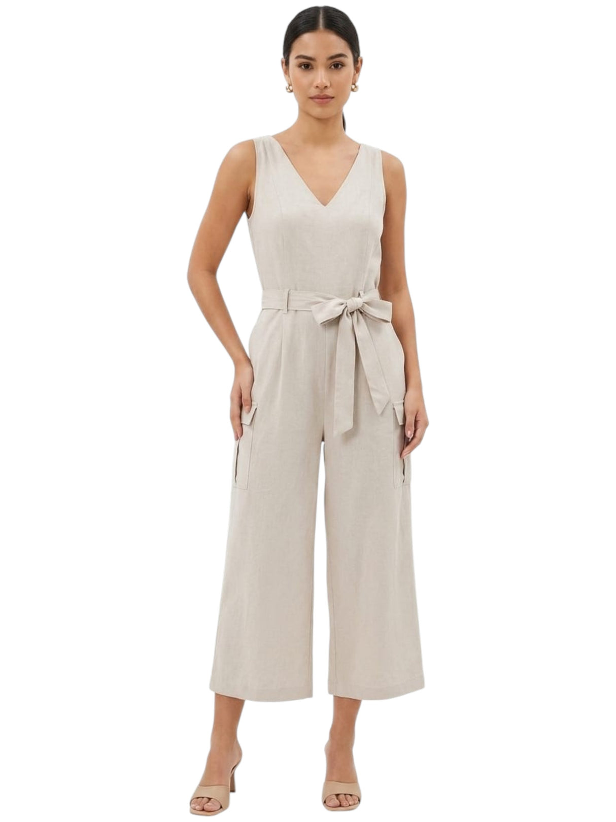 Image for Women's Plain Solid Jumpsuit,Beige