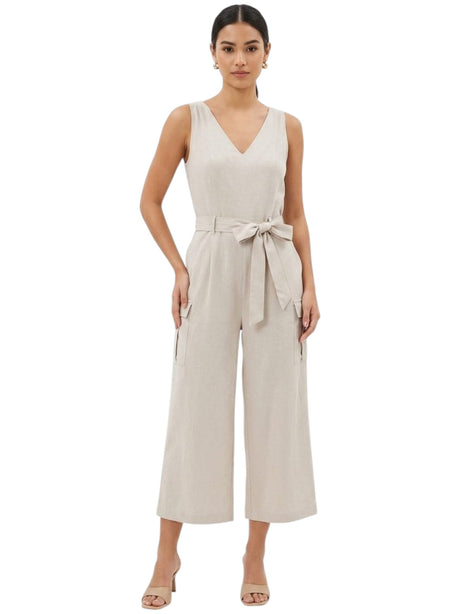 Image for Women's Plain Solid Jumpsuit,Beige