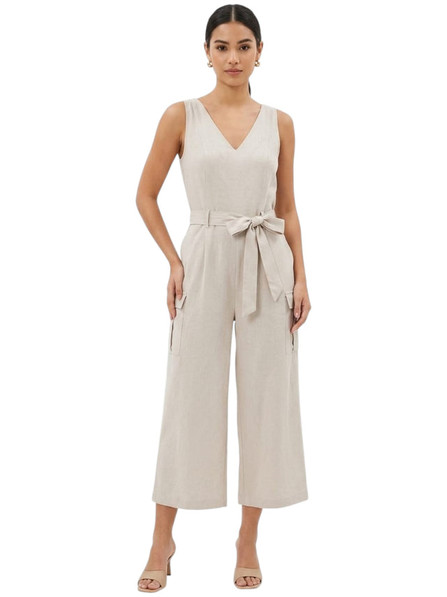 Image for Women's Plain Solid Jumpsuit,Beige