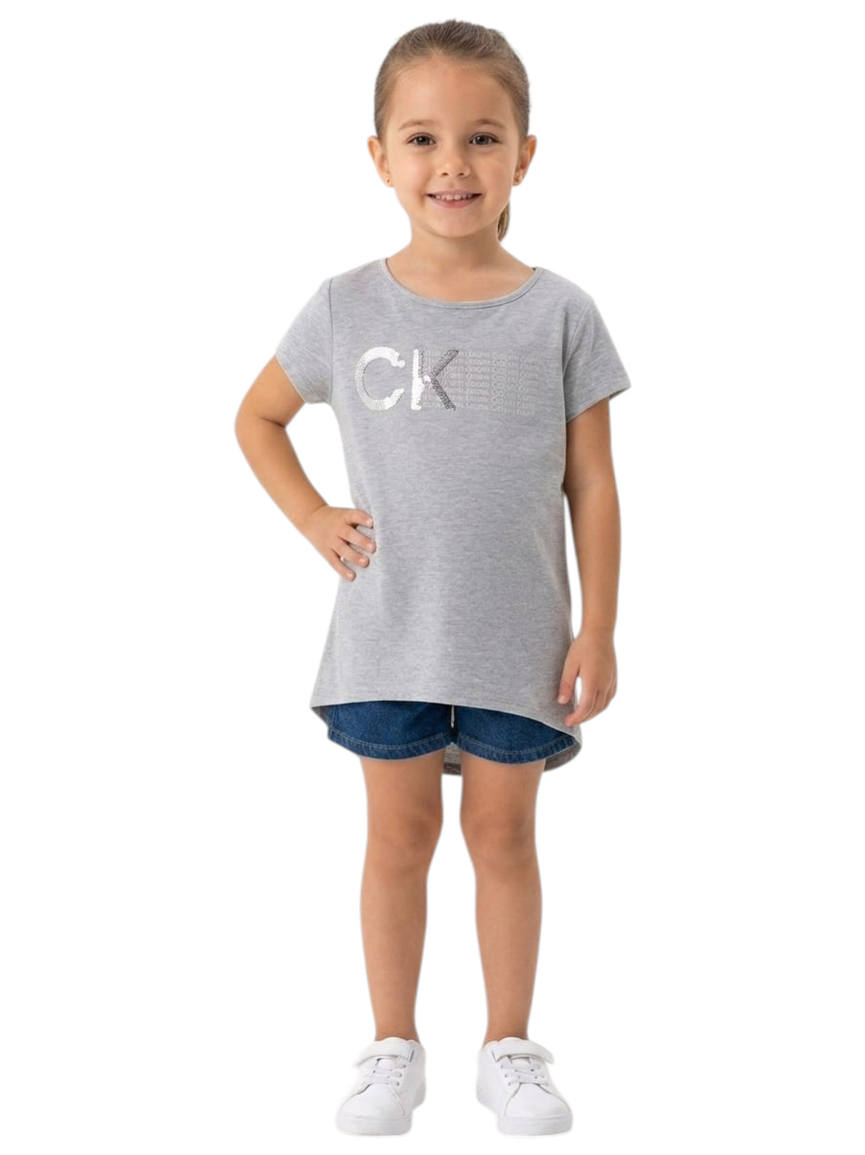 Image for Kids Girl's Printed Sequined Top,Grey