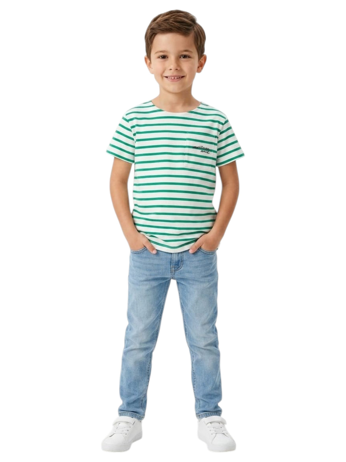 Image for Kids Boy's Green Striped Top,White