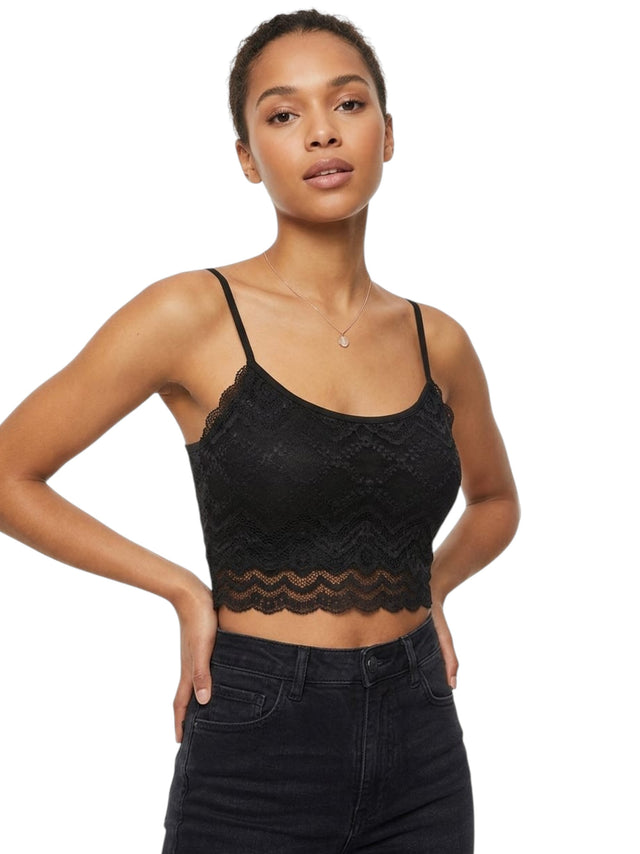 Image for Women's Lace Back Sheer Crop Top,Black