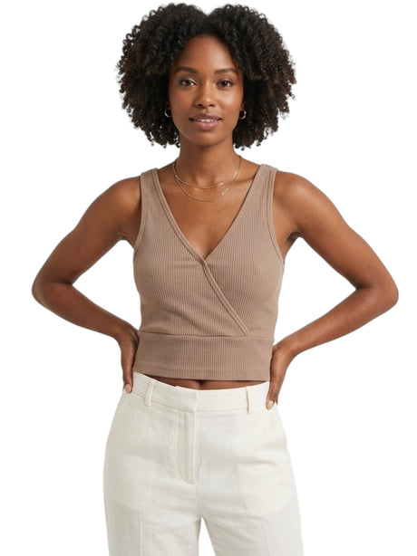 Image for Women's Ribbed Crop Top,Dark Beige
