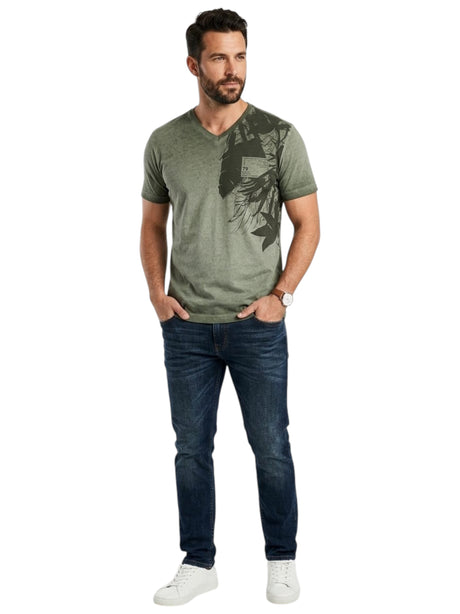 Image for Men's Printed Top,Dusty Olive