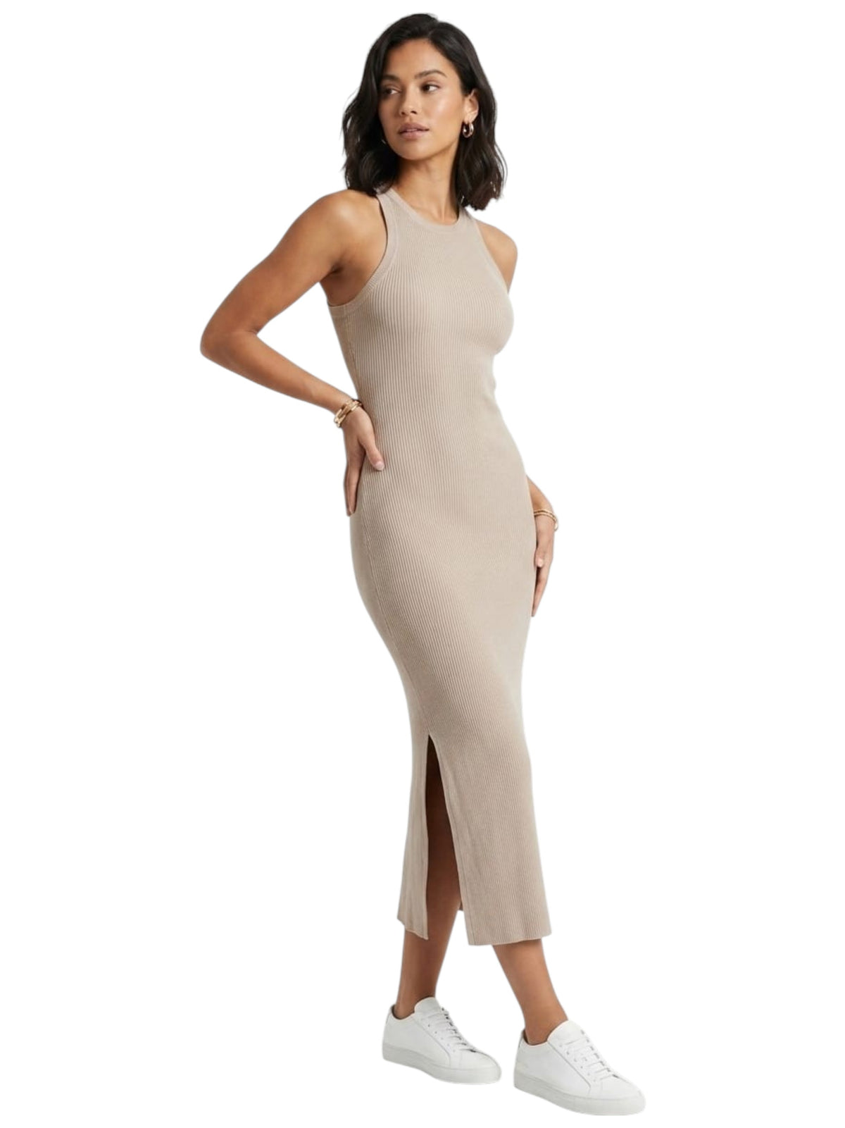 Image for Women's Ribbed Dress,Beige