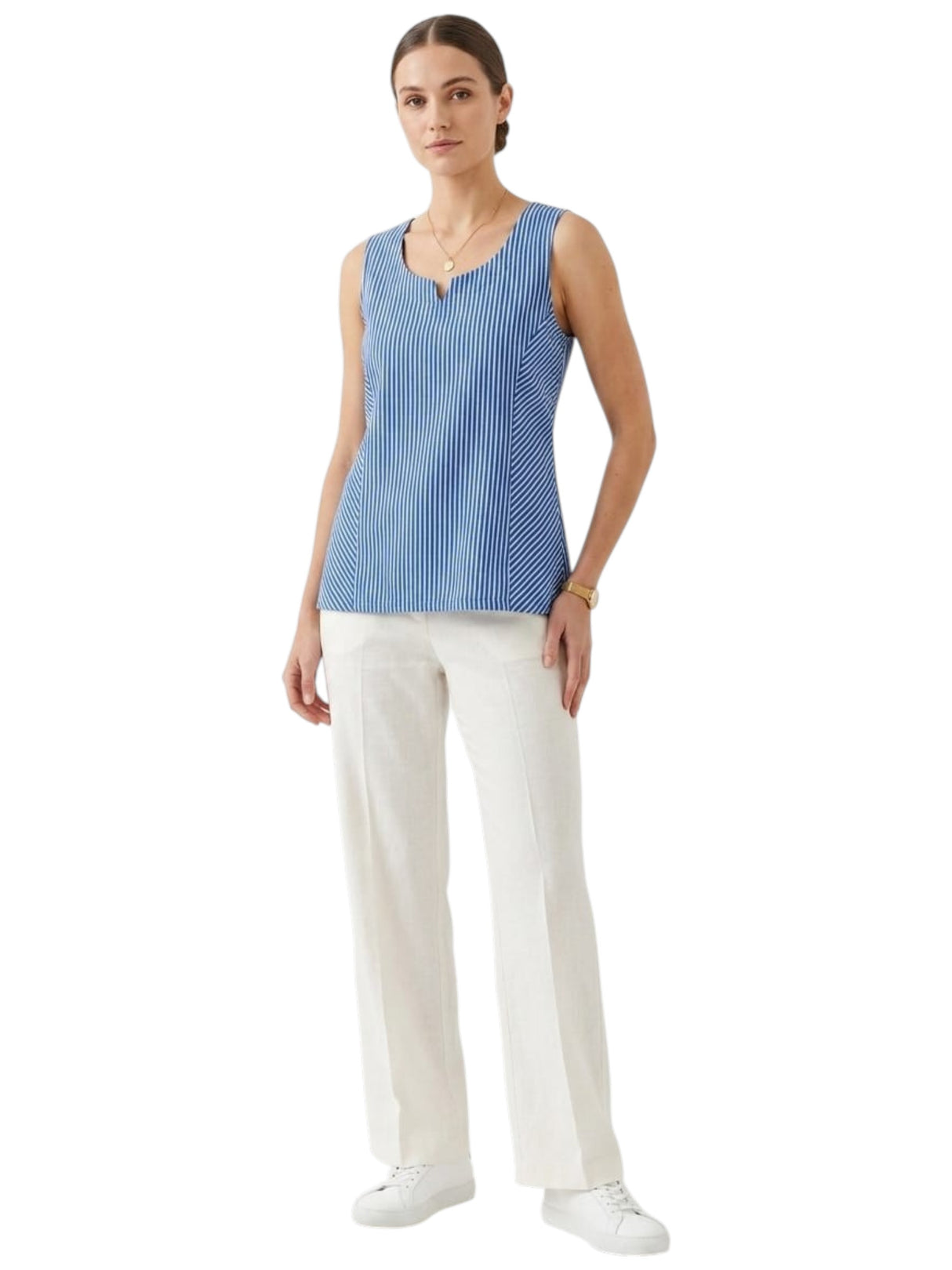 Image for Women's White Striped Top,Blue