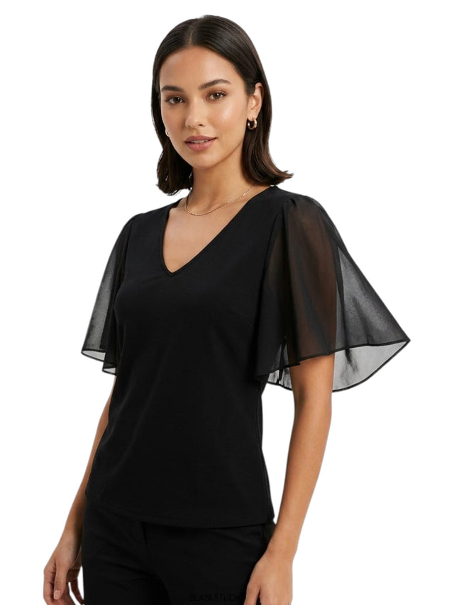 Image for Women's Mesh Sleeve Plain Top,Black