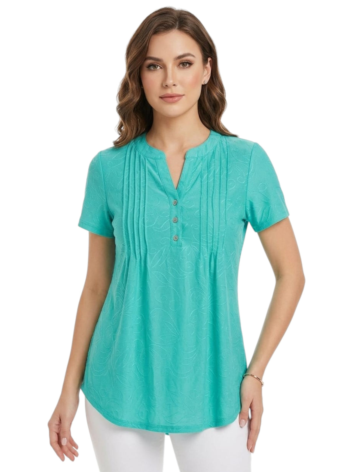 Image for Women's Embroidered Top,Aqua