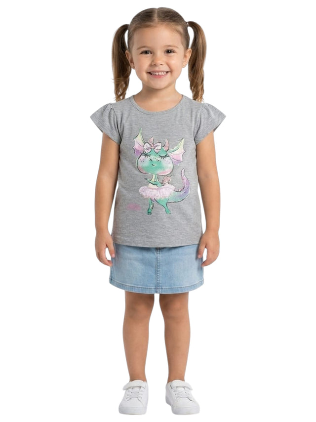 Image for Kids Girl's Printed Top,Light Grey