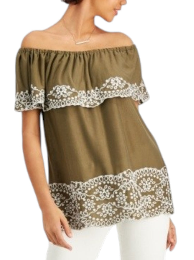 Image for Women's Off Shoulder Printed Top,Olive