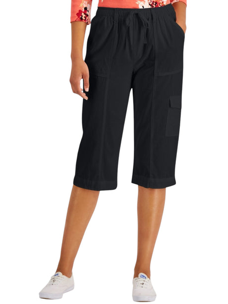 Image for Women's Plain Cargo Capri Pant,Black