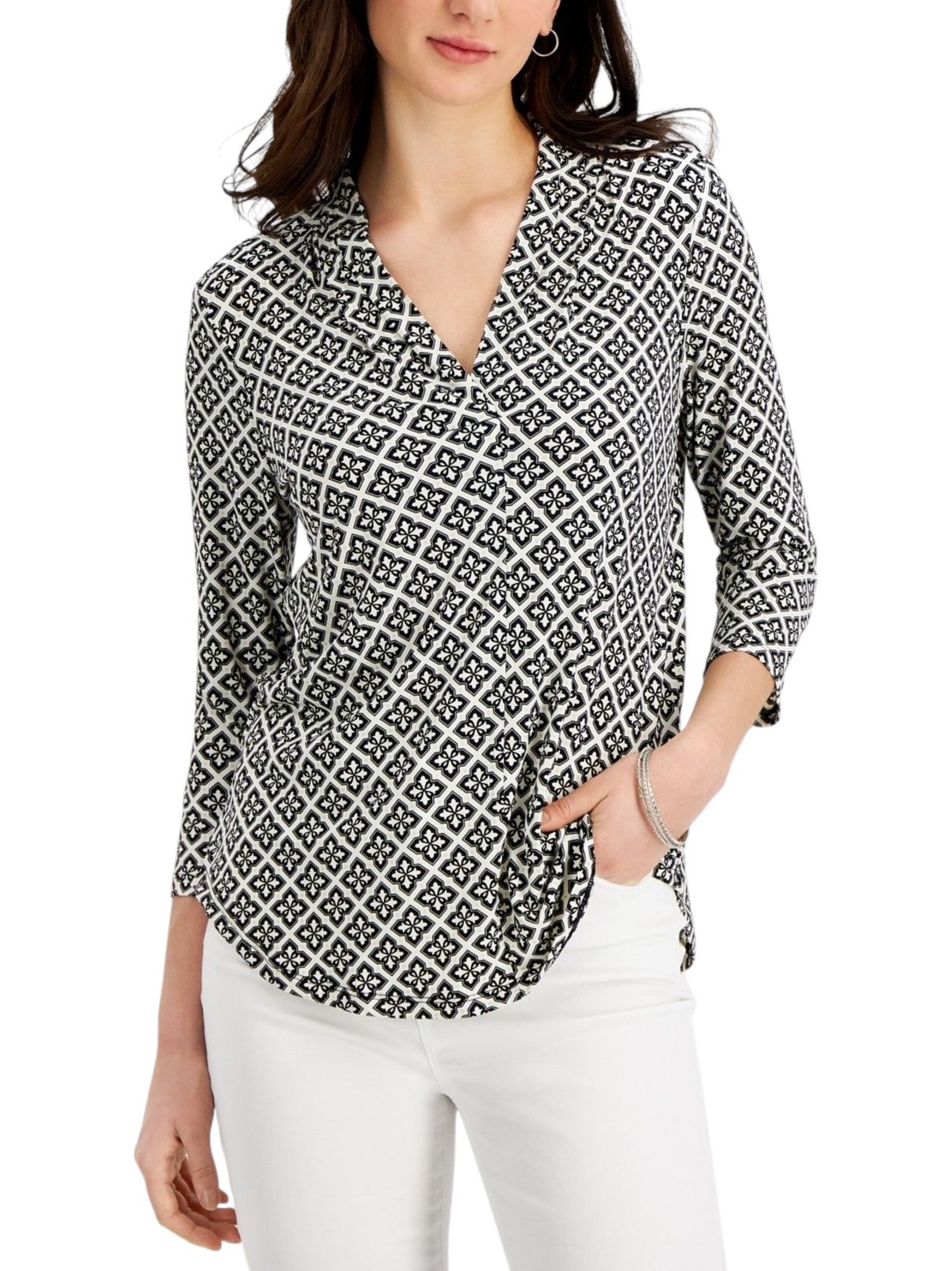 Image for Women's Printed Top,White/Black