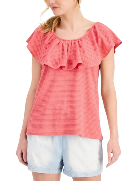 Image for Women's Ruffled Textured Top,Pink