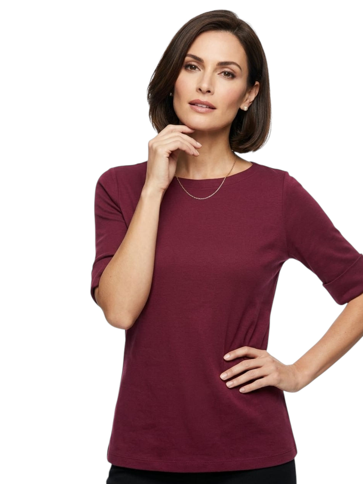 Image for Women's Plain Solid Top,Burgundy