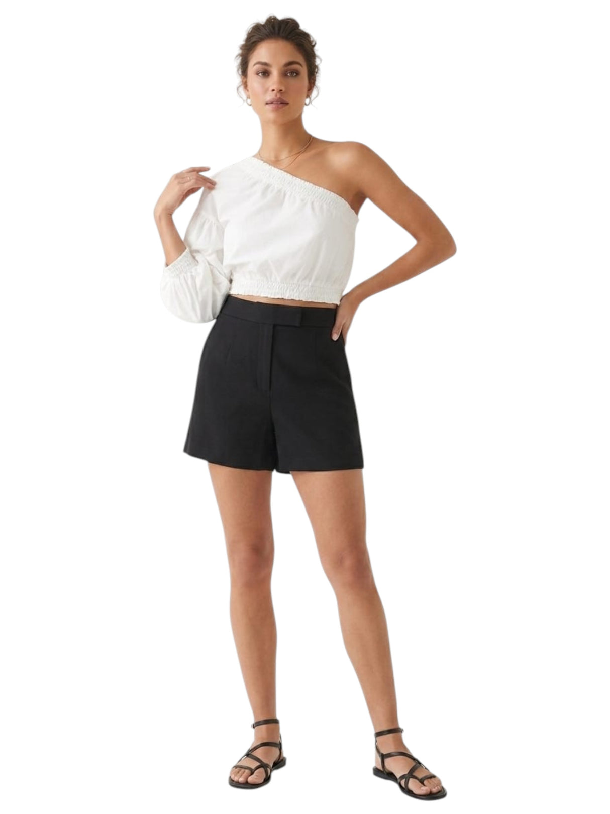 Image for Women's Plain One Cold Shoulders Top,White