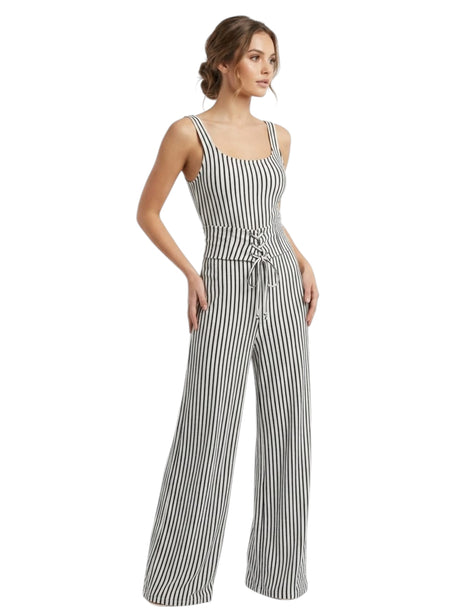 Image for Women's Black Stripped Jumpsuit,White