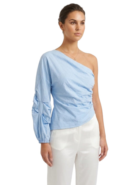 Image for Women's Plain One Off Shoulders Top,Blue