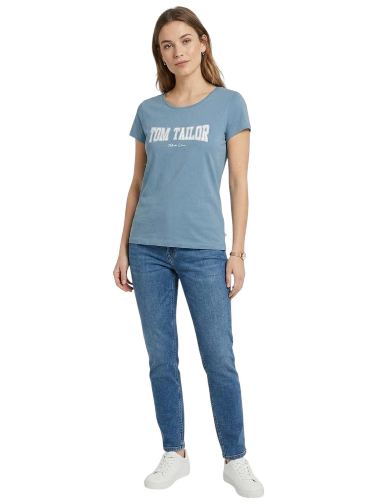 Image for Women's Brand Logo Printed Top,Light Blue