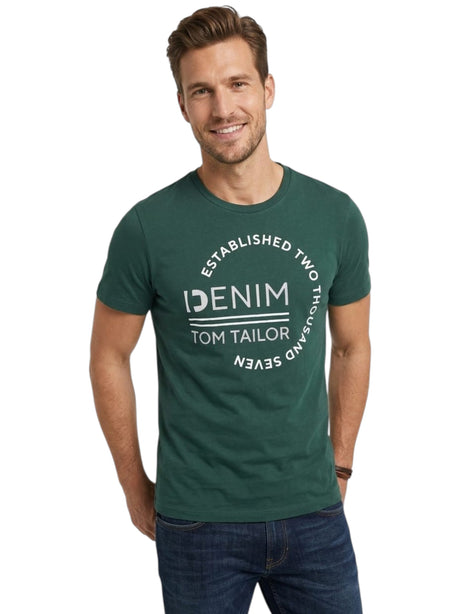 Image for Men's Brand Logo Printed Top,Dark Green