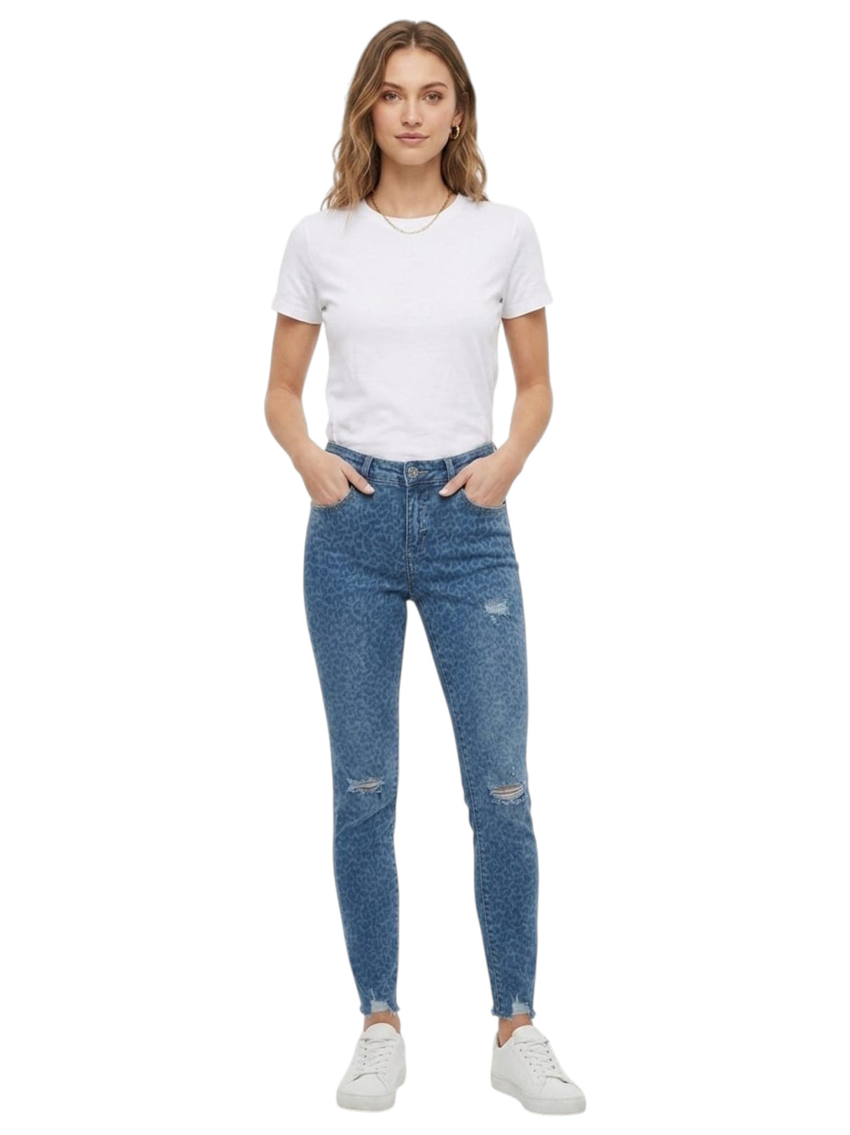 Image for Women's Ripped Printed Jeans,Blue