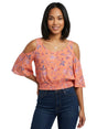 Image for Women's Pinted Cold Shoulders Top,Coral