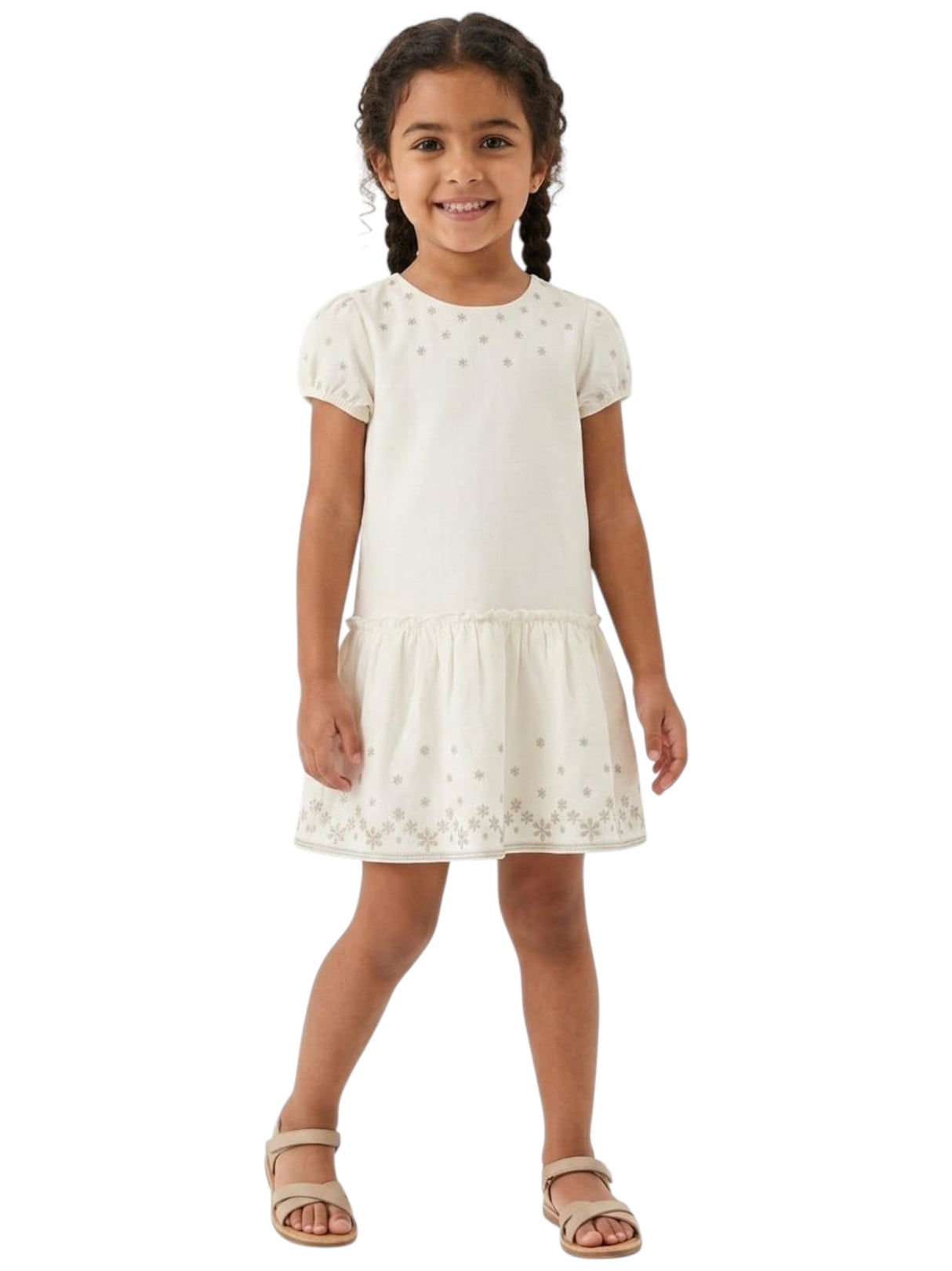 Image for Kids Girl's Stars Embroidered Dress,Off White