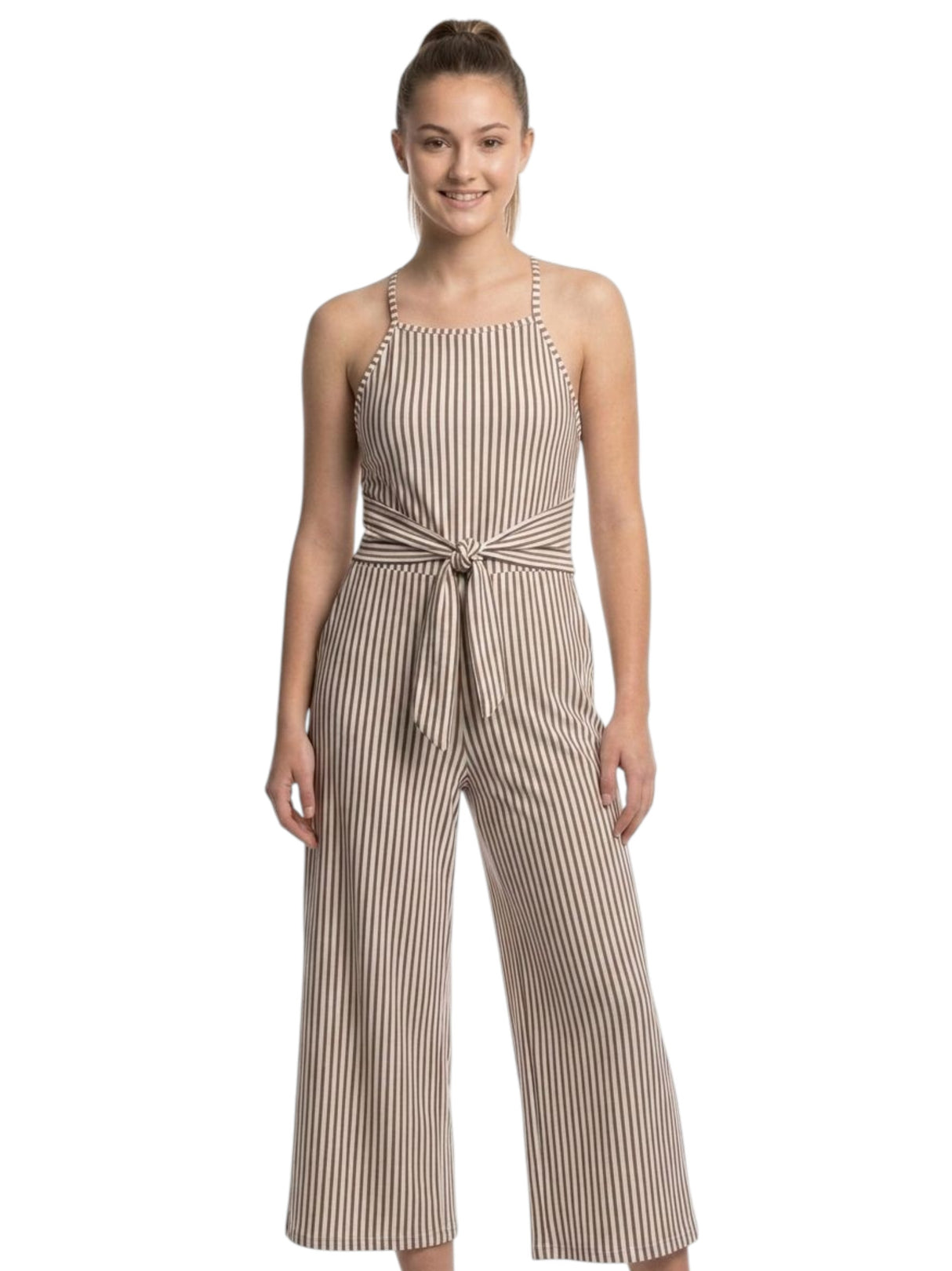 Image for Kids Girl's Brown Stripped Jumpsuit,White