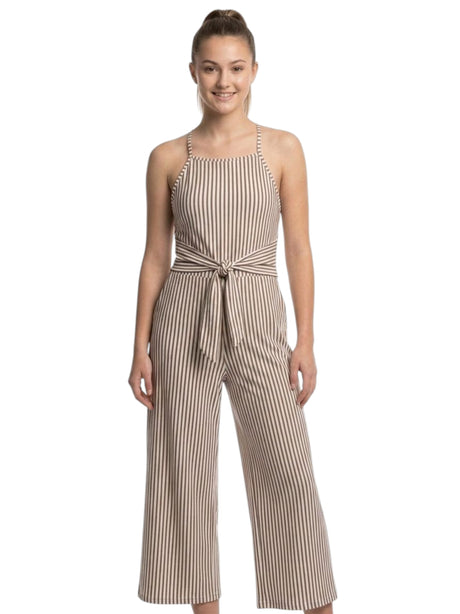 Image for Kids Girl's Brown Stripped Jumpsuit,White