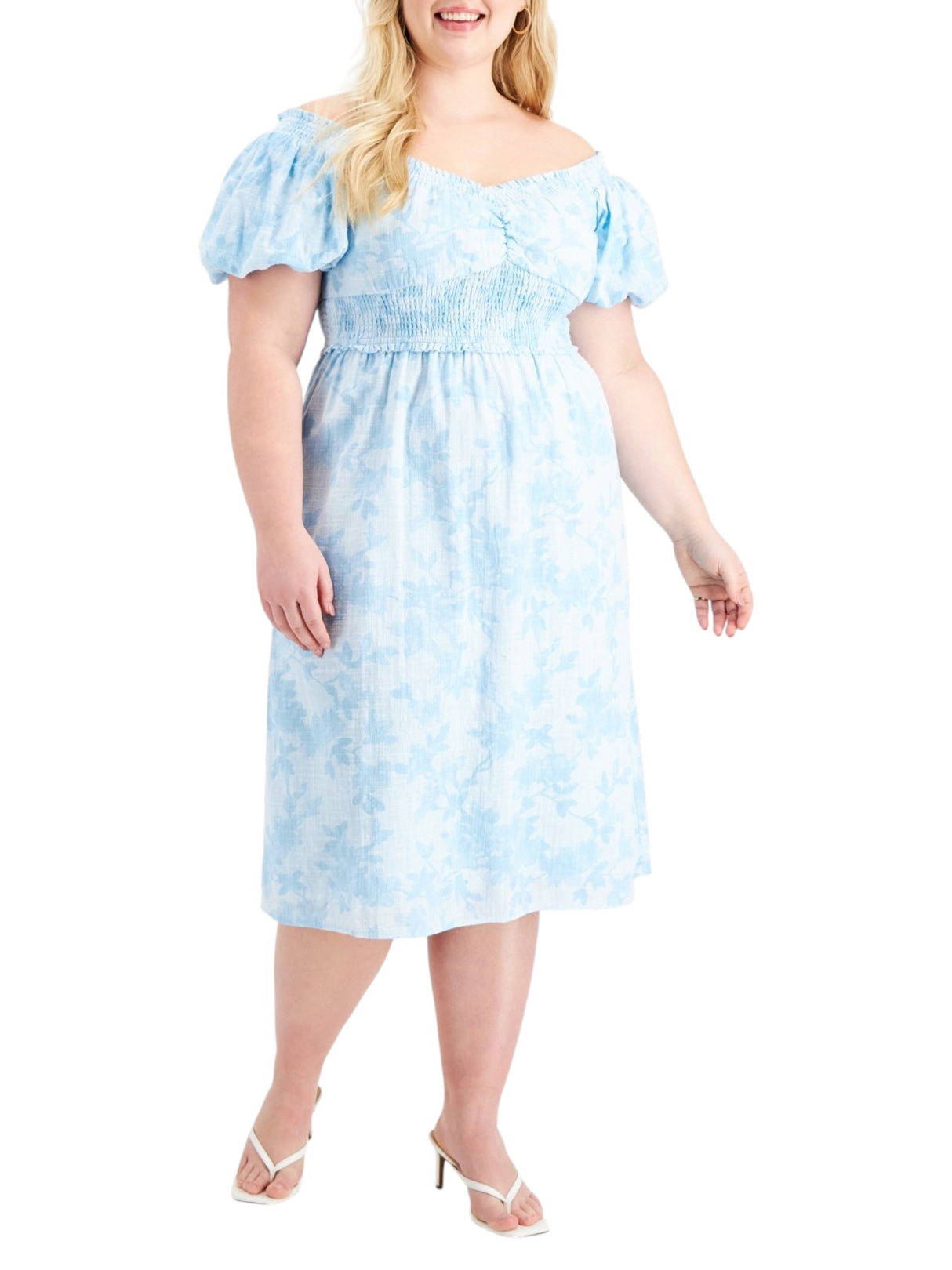 Image for Women's Printed Cold Shoulders Dress,Light Blue