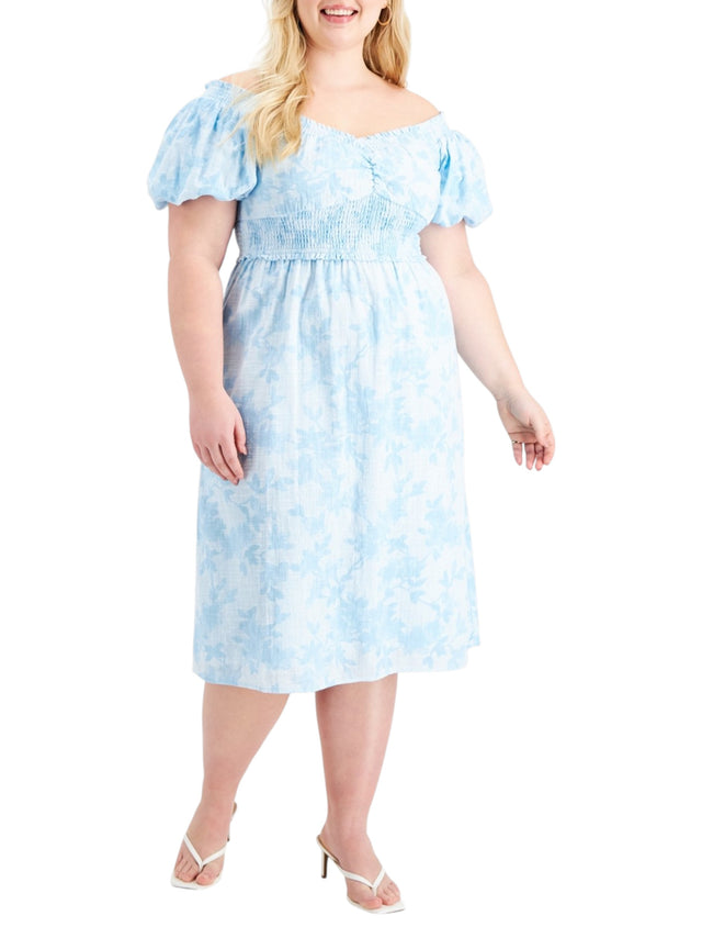 Image for Women's Printed Cold Shoulders Dress,Light Blue