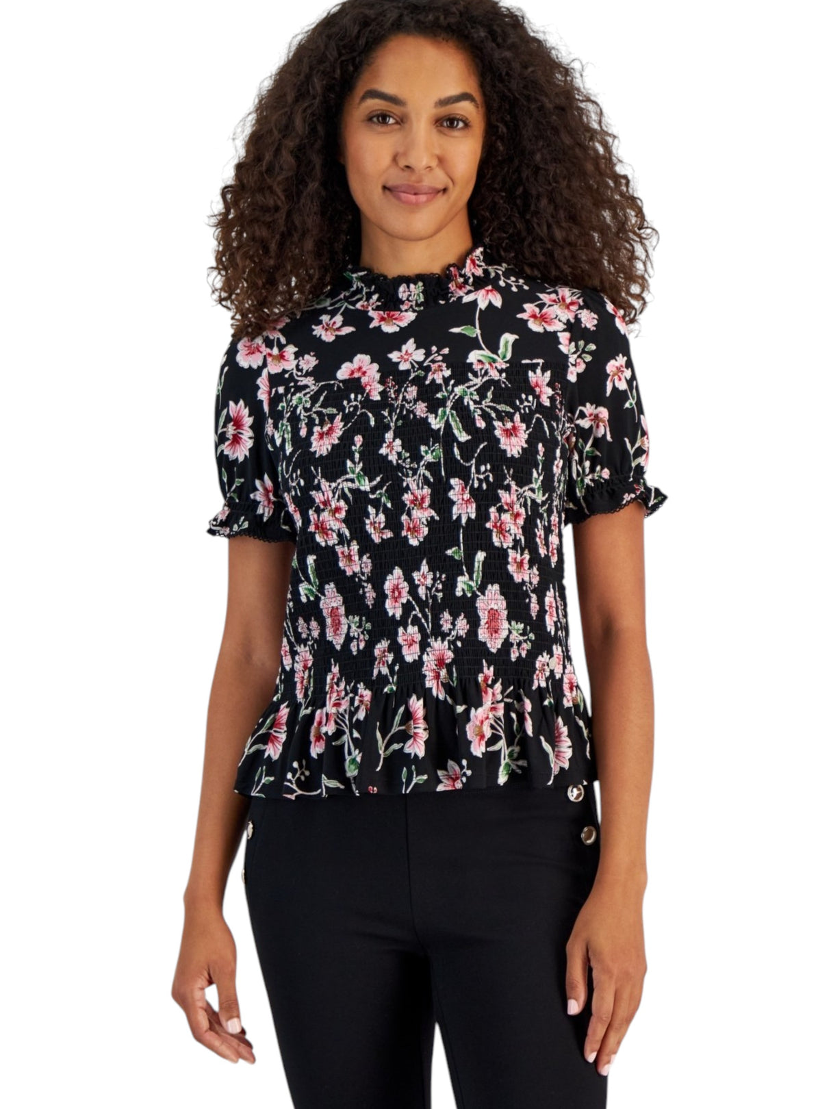 Image for Women's Floral Printed Top,Black