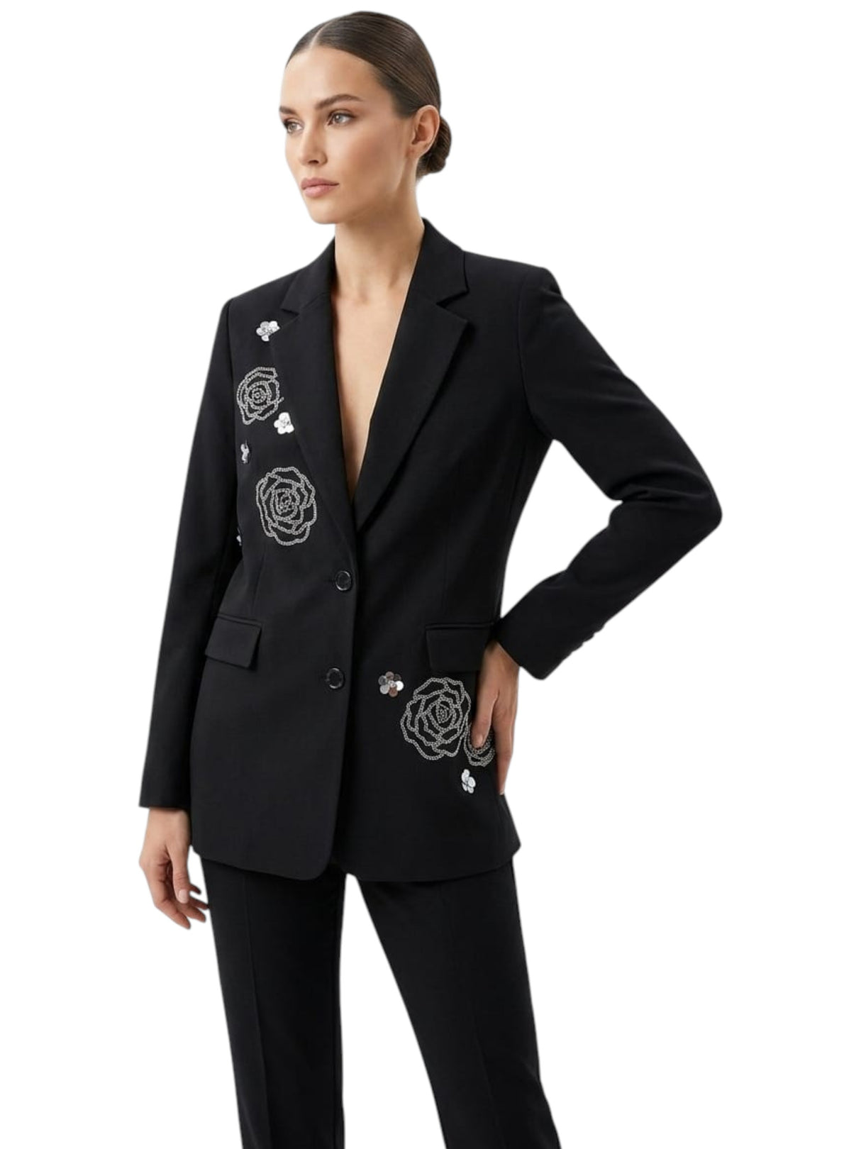 Image for Women's Floral Designed Blazer,Black