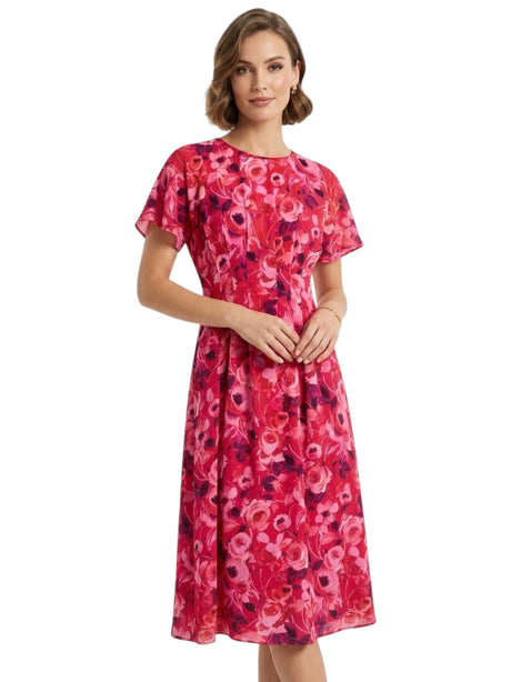 Image for Women's Printed Dress,Red Coral