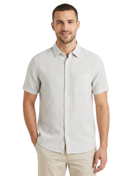 Image for Men's White Striped Dress Shirt,Dusty Olive