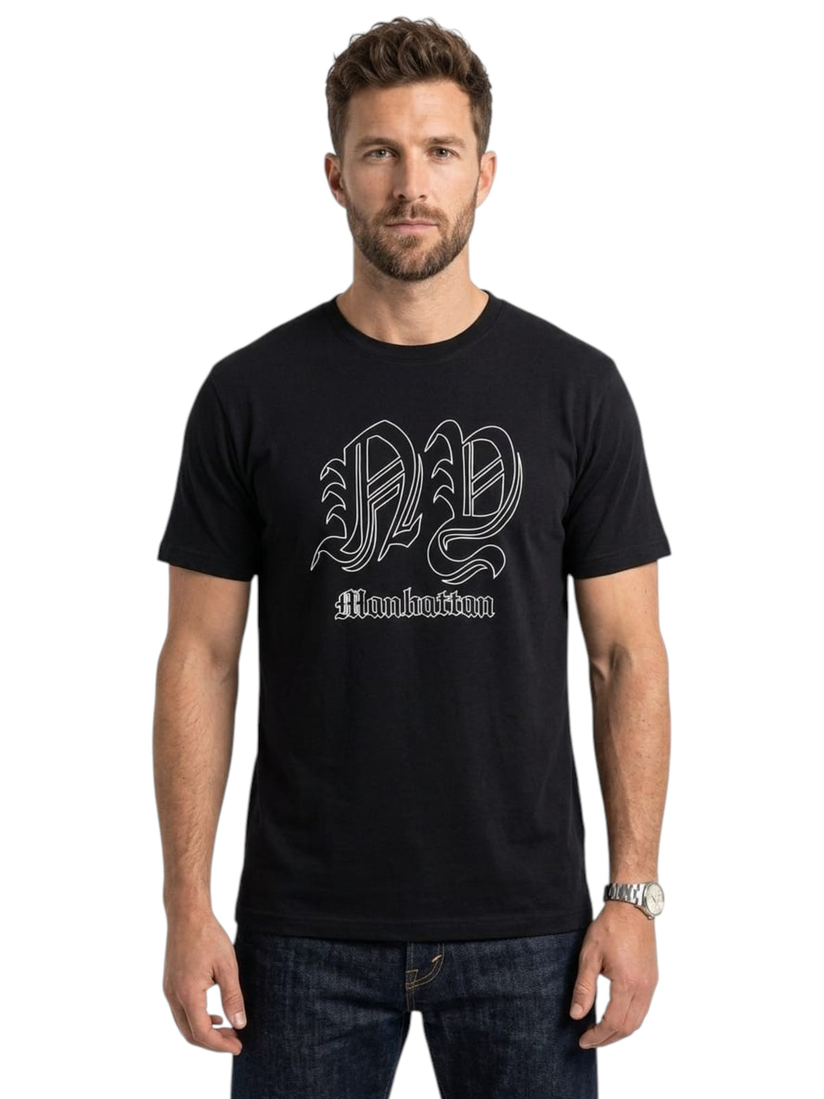 Image for Men's White Embroidered Top,Black