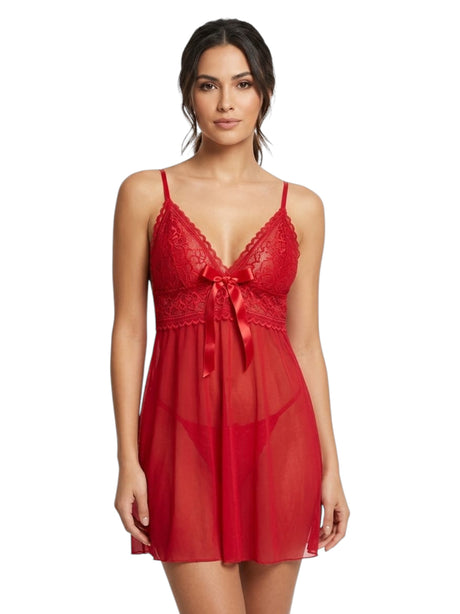 Image for Women's Mesh Sheer Sleepwear Robe & String,Red