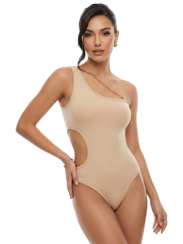 Image for Women's Plain Open Side One Piece Swimsuit,Beige