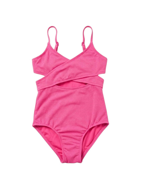 Image for Kids Girl's Shiny Ribbed One Pieces Open Swimsuit,Pink