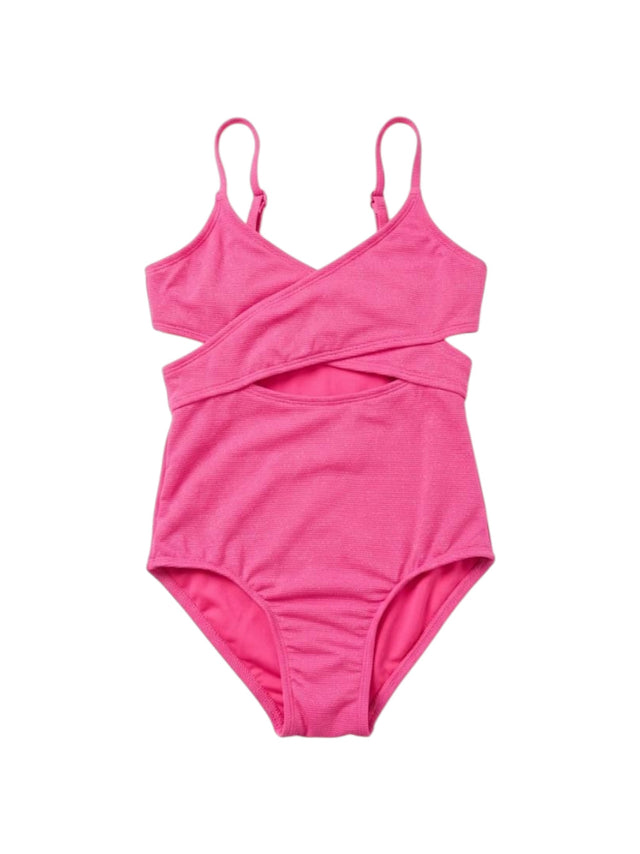 Image for Kids Girl's Shiny Ribbed One Pieces Open Swimsuit,Pink