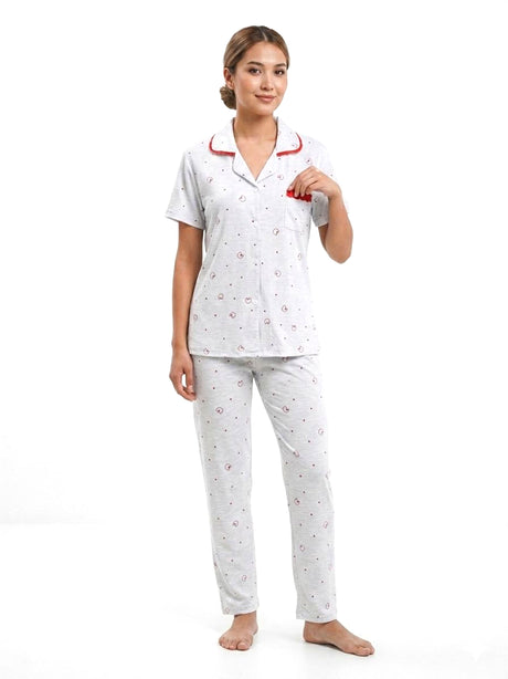 Image for Women's Red Printed Sleepwear Set,Light Grey