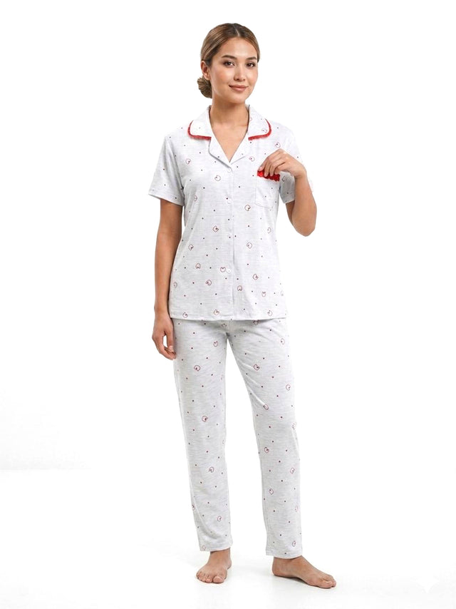 Image for Women's Red Printed Sleepwear Set,Light Grey