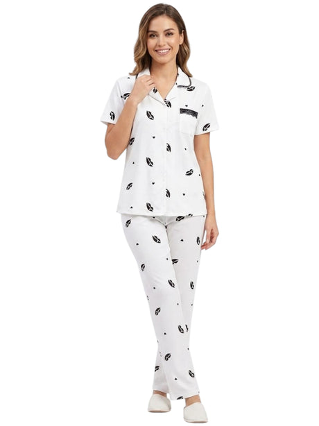 Image for Women's Printed Pajama Set,White