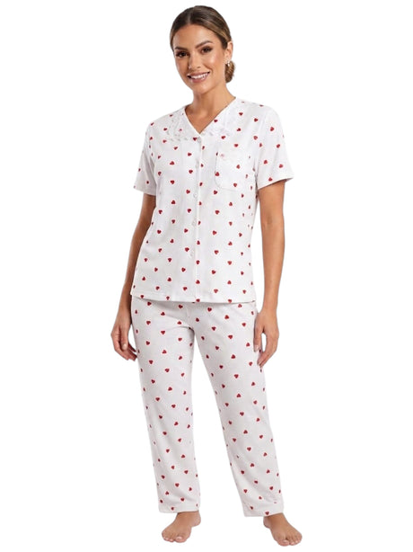 Image for Women's Strawberry Printed Sleepwear Set,Light Grey