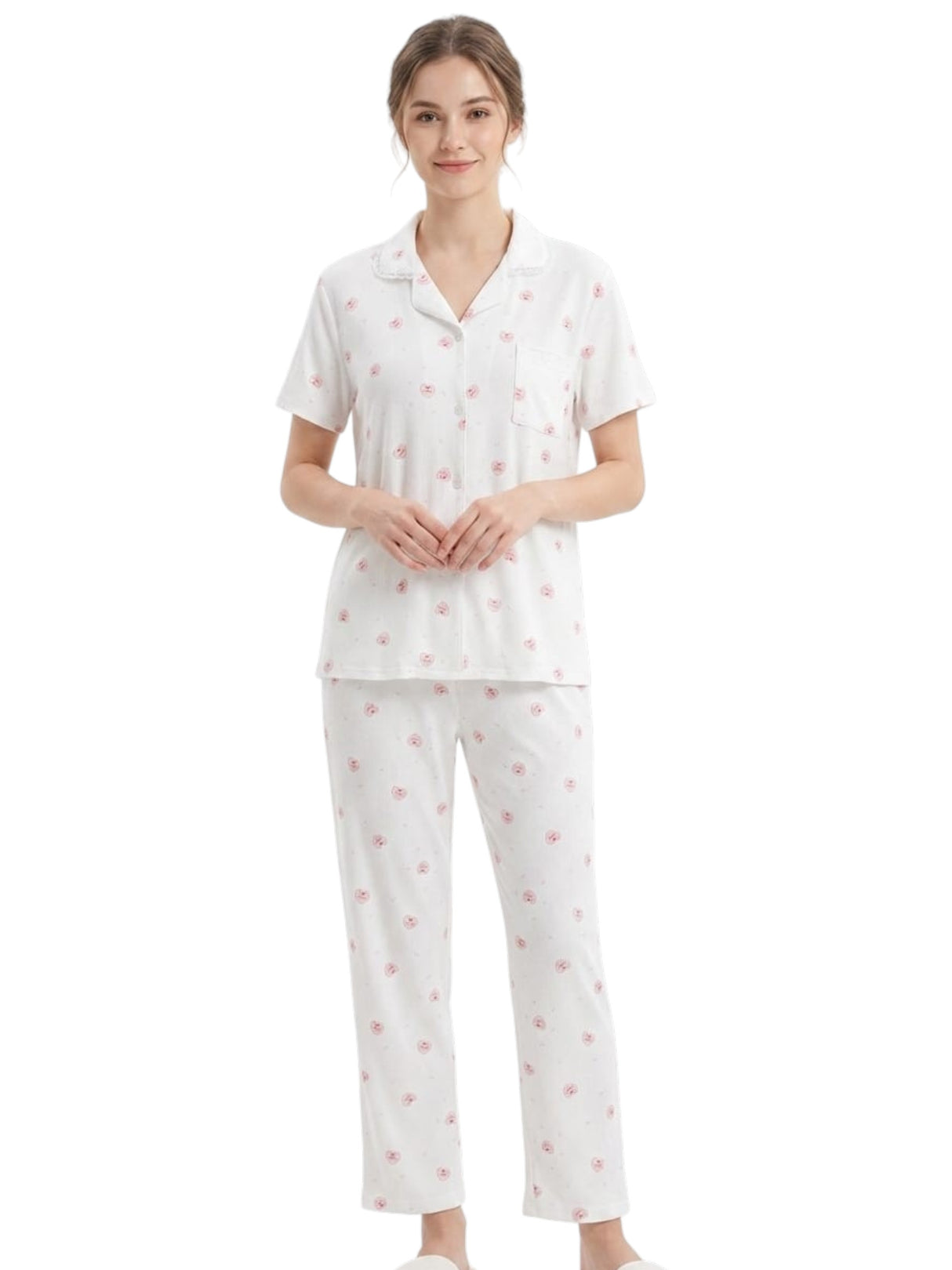 Image for Women's Printed Pajama Set,White