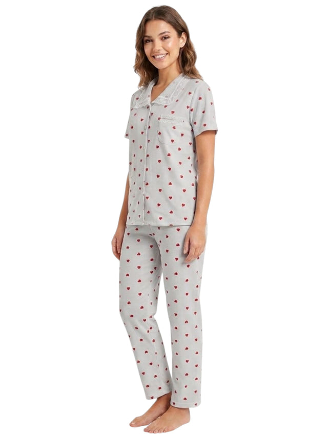 Image for Women's Printed Pajama Set,Light Grey